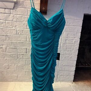 Lulu's Spaghetti Strap Teal Ruched Dress